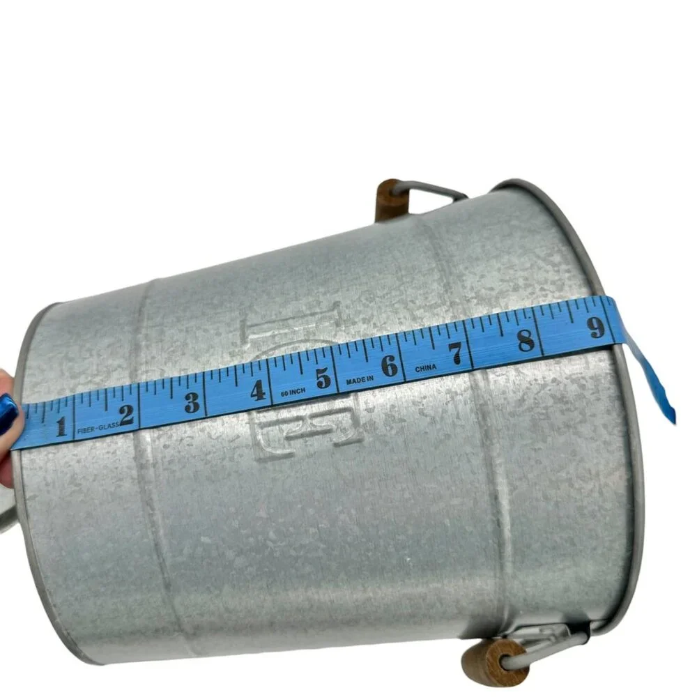 Galvanized Metal Ice Bucket With Lid Wood Accent Handles Handcrafted In Turkey